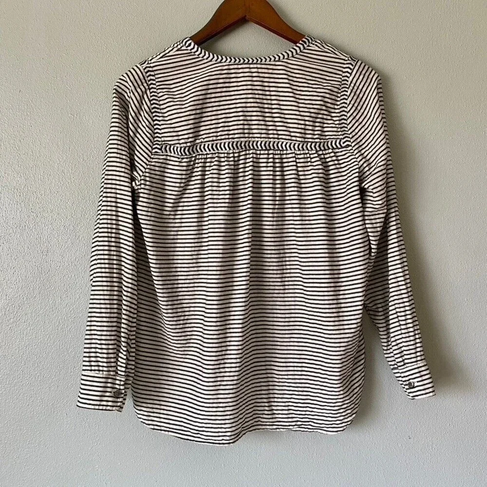 J.Crew Women's Embroidered Boho Black Ivory Striped Loose Fit Blouse - Size 0